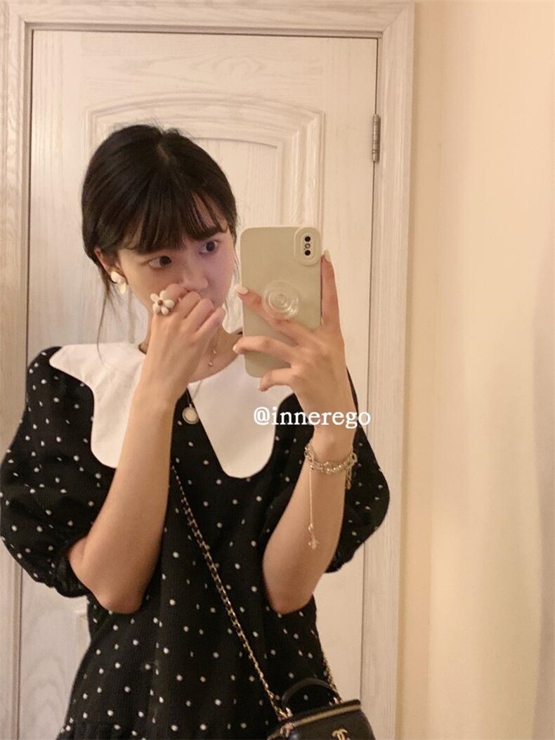 夏季新款翻领点点连衣裙，女装连衣裙，inner ego