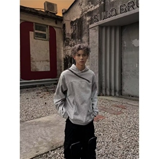 潮连帽卫衣男女春秋拼接解构不规则斜拉链情侣工装重磅痞帅外套，男装工装外套，星座506A