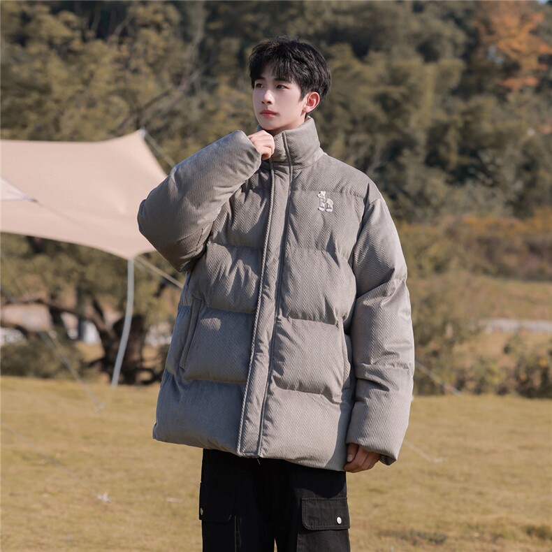 字母刺绣灯芯绒麻花条冬季纯色棉衣棉服外套男XMY2312-P115控158图片