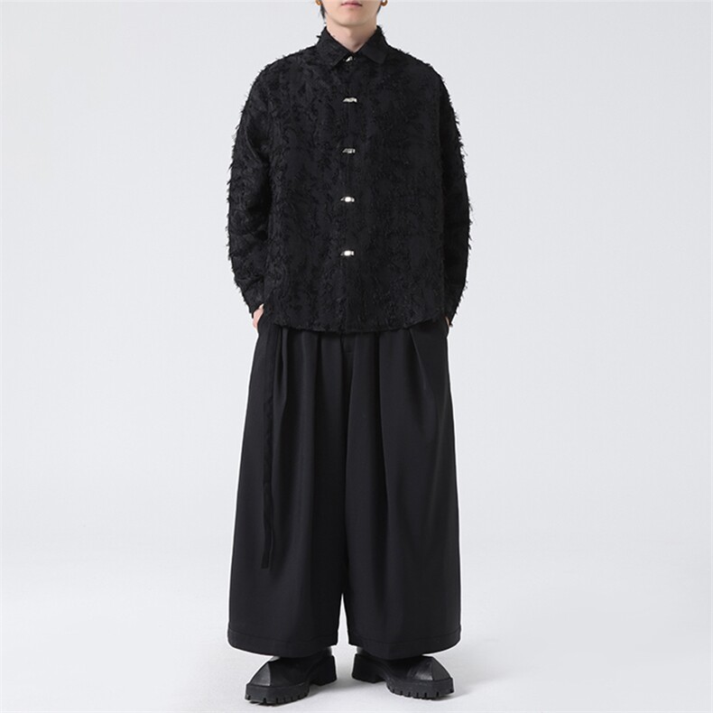 C8601P75无影墻新中式暗黑风风唐装汉服衬衫长袖提花,男装衬衫,电商A026