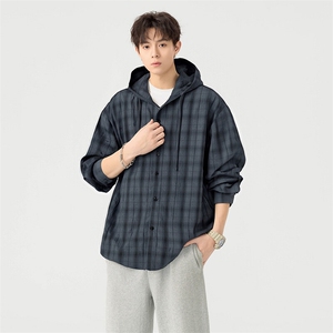 潮流格子衬衫连帽长袖帅气开衬外套DSA157B-CS4508-特P55图片