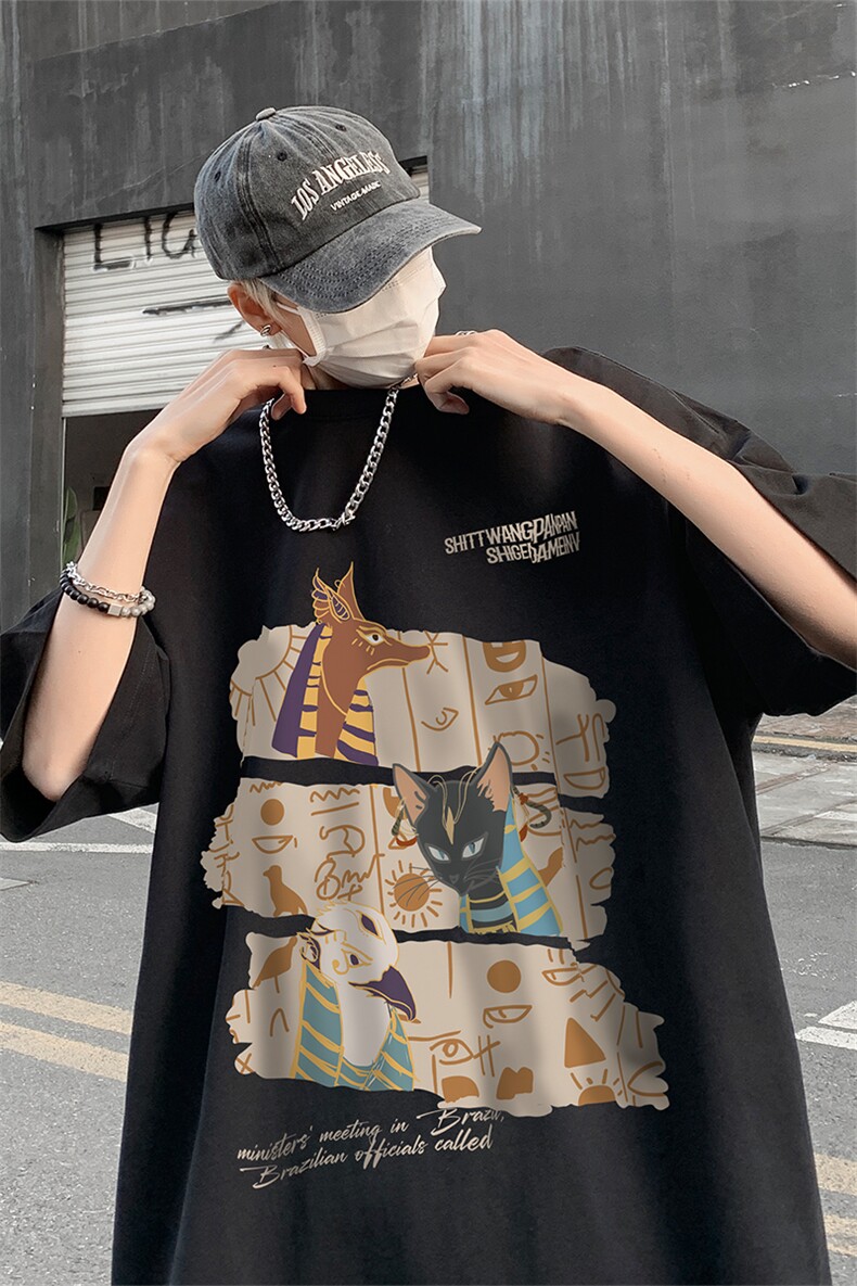 男装短袖t恤夏季落肩袖宽松动物印花五分袖体恤XZ514-2-2401-P28,男装T恤,星座514-2(原B239)