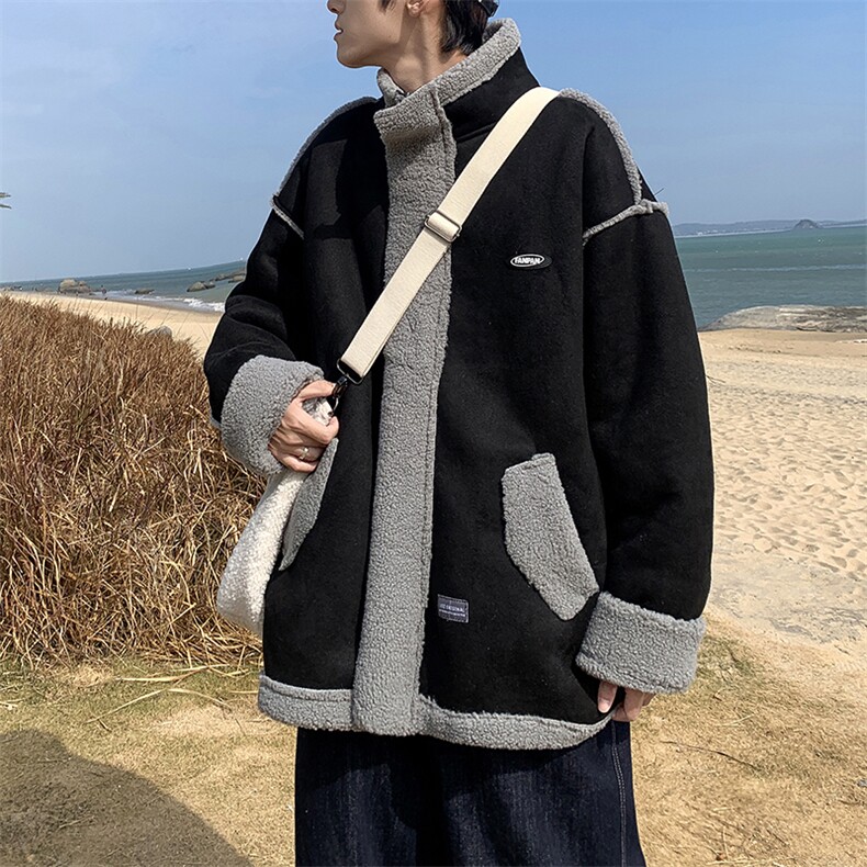 2021羊羔毛外套男冬季港风加厚宽松保暖加绒衣港风A  W2282-P88图片