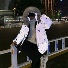 MY2091-P130冬宽松情侣连帽加厚保暖棉衣外套反光棉服男女控168图片