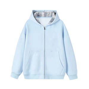 无帽绳抖音360g假两件格子连帽卫衣开衫外套AH221-P38加绒P43图片