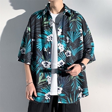 2024夏季新款光影墙冰丝薄款弹力短袖花衬衫M-5XHC23204-特P25，男装衬衫，电商A022