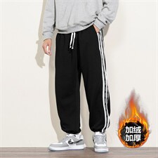 2020冬季新日系白墙大码男条纹垂感加绒加厚休闲卫裤K20891-P50，男装休闲裤，电商A001