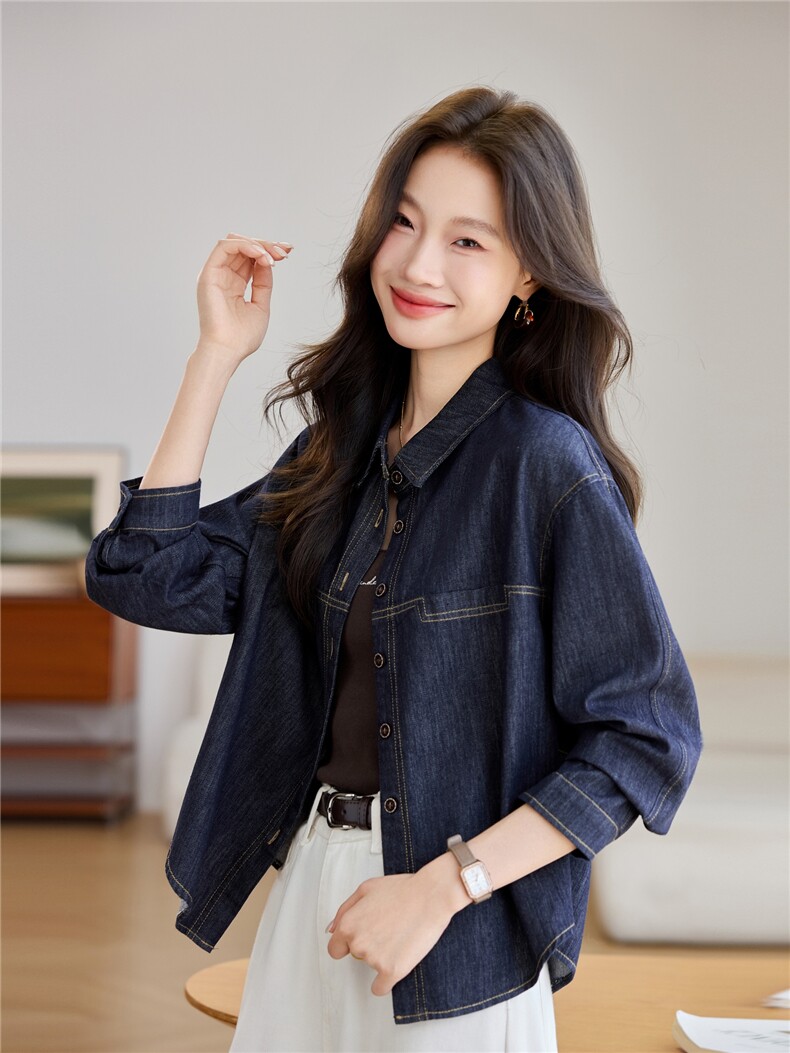 深蓝色牛仔外套女2025早秋新款巨好看的又酷又飒减龄韩系短款夹克,女装短外套,素月