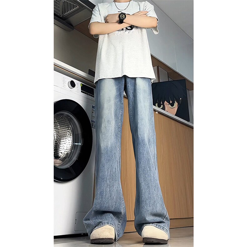 闪电纹牛仔裤男加长版高个子裤子190cm115美式高街微喇裤KZ065P65,男装牛仔裤,电商B312
