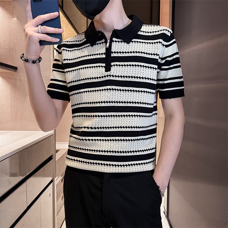 2025针织提花冰丝短袖T恤翻领Polo衫F6219-P55,男装T恤,电商D342