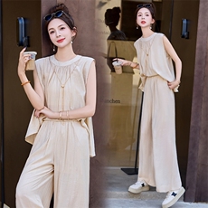 2025夏新款高级感时尚超好看御姐范休闲宽配挂件上衣阔腿裤套装女，女装套装/套裙，然然