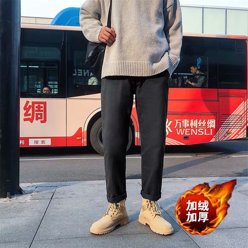 大码韩版ins休闲裤男宽松直筒加绒加厚纯色西裤501-p27 加绒p36图片