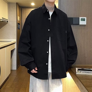 日系复古长袖衬衫男士2024新款早秋青少年休闲翻领衬衣服3001/P35图片