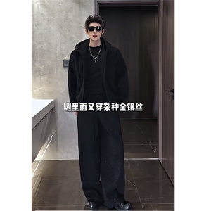 抖音加绒加厚满天星连帽卫衣阔腿裤套装上衣P123裤子P88 网图图片