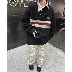 潮牌复古撞色拼接设计POLO领衬衫男女ins宽松废土风衬衫WB352-P61，男装Polo衫，星座412-2