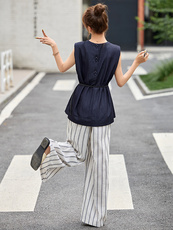 职业气质通勤套装女2025年夏季新款无袖衬衫阔腿裤两件套，女装套装/套裙，韩然一族