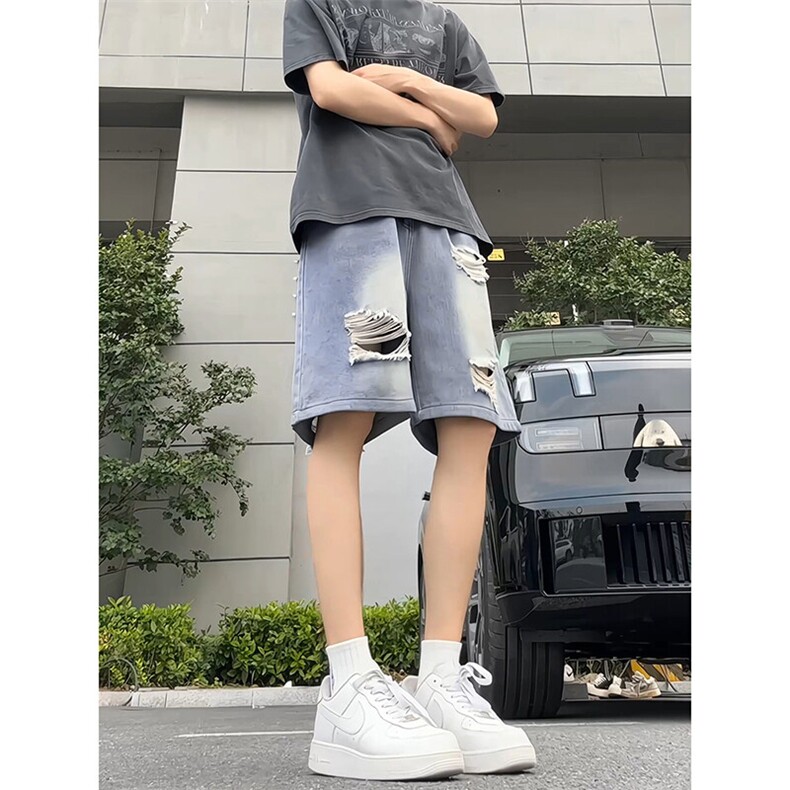 宽松百搭高街短裤破洞宽松水洗韩版复古牛仔短裤K780TP35控58,男装牛仔裤,电商A102B