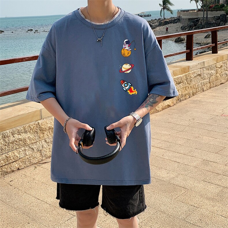 短袖T恤男夏季薄款2025新款美式上衣服潮牌圆领宽松情侣半袖体恤,男装T恤,电商B371