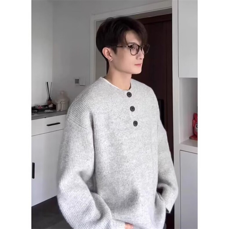 美式复古亨利领毛衣男慵懒风高级感针织衫外套513AMY2370P46,男装针织衫/毛衣,星座513A