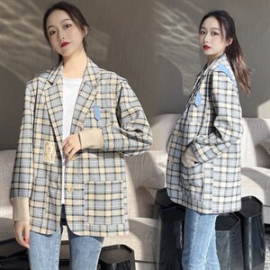 2021春季新款时尚格子西装外套 修身显瘦百搭气质女装图片