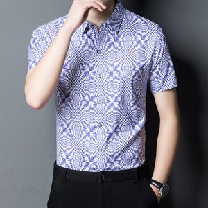 短袖衬衫男装2023夏季新款中年男装休闲衬衫男士潮流休闲百搭衬衣图片