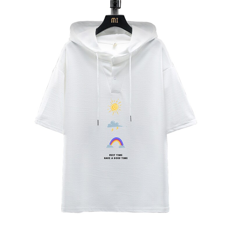 LD54141-P45连帽短袖t恤男大码胖子带帽五分袖中袖展架,男装T恤,电商A040A