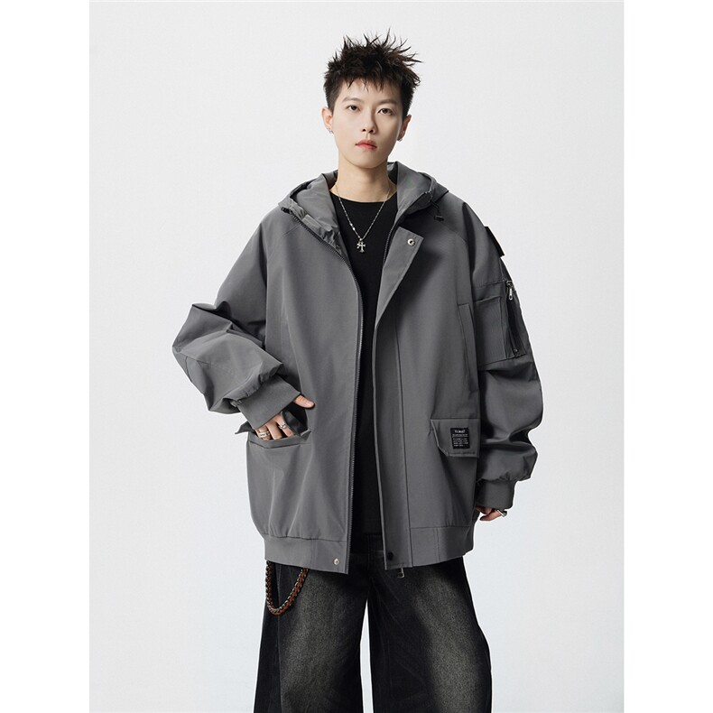 可二开发光贴片连帽工装冲锋衣大码M-5XL夹克男JK78076P85控128,男装夹克,星座226-1