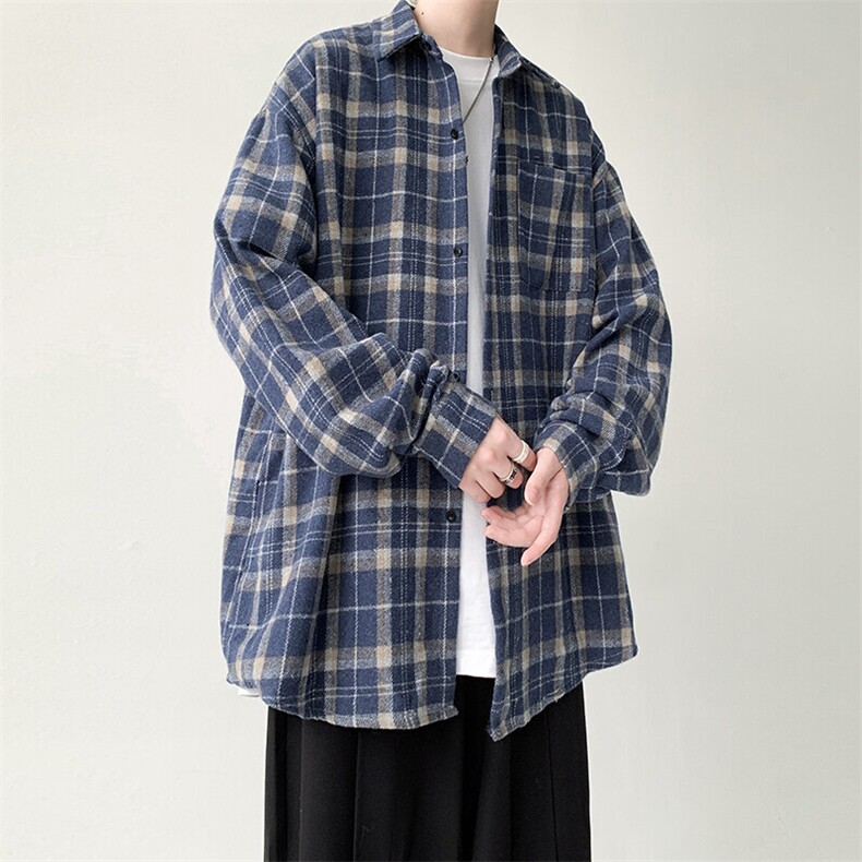 宽松棉毛长袖衬衫男格子衬衣KD612-P50,男装衬衫,电商D312-1