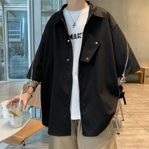 夏季新款衬衫潮流慵懒男方领拉链衬衫GC21P38图片