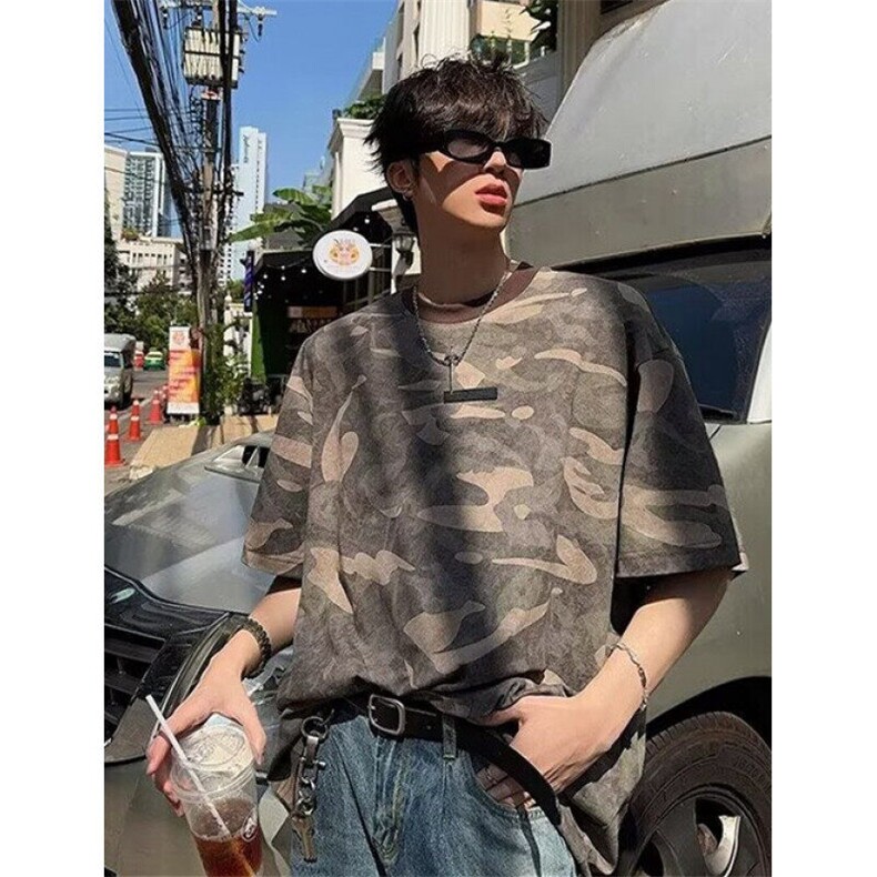 美式复古迷彩短袖男款夏季痞帅高级感小领口t恤水洗做旧潮牌半袖，男装T恤，星座1116A（原606A-3）