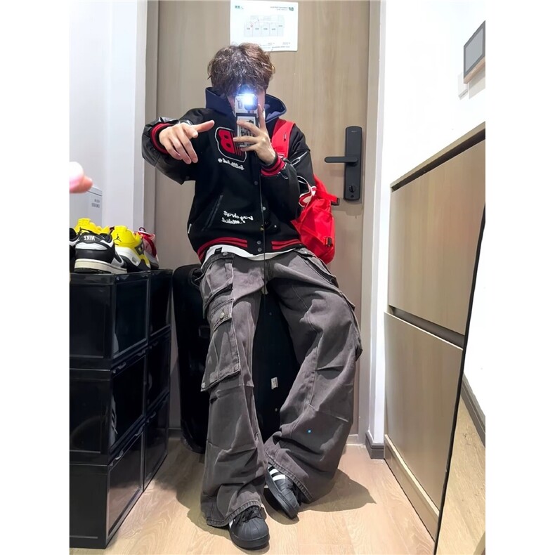 25秋冬新款美式重磅棒球服外套字母刺绣撞色拼接夹克宽松休闲上衣,男装夹克,星座506A
