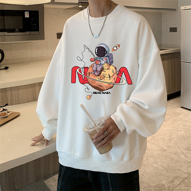 华夫格卫衣圆领卫衣男大码长袖t恤男外套HW76287-P30加绒款-P40,男装卫衣,电商A040