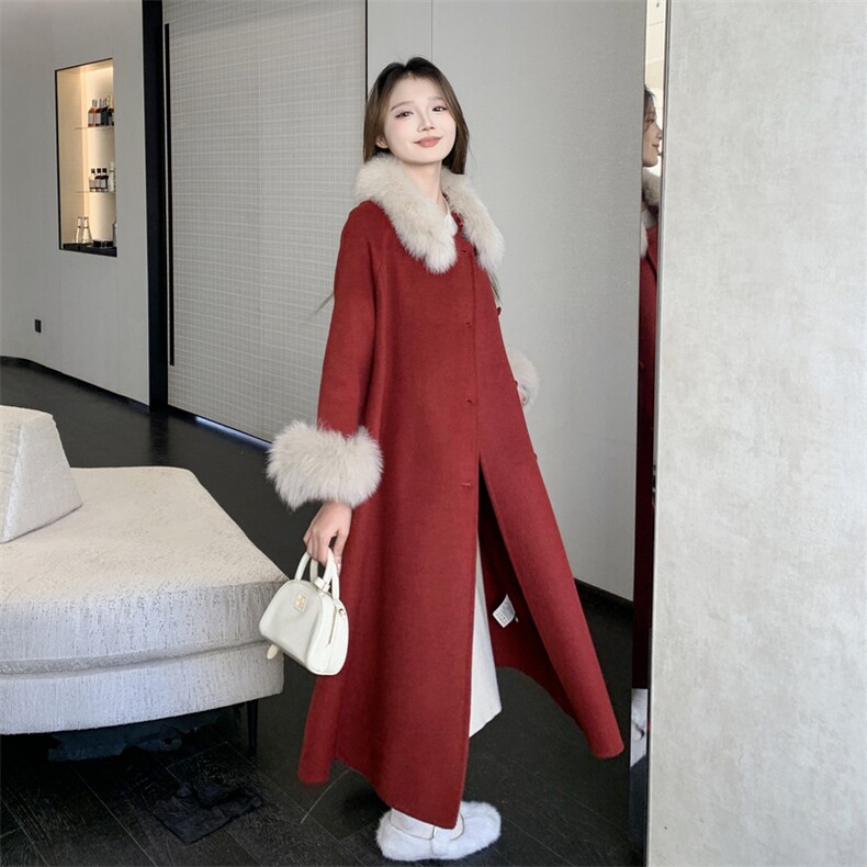 现货新款2177-P450-K669双面羊绒大衣圣诞红,女装双面呢大衣,韩然一族