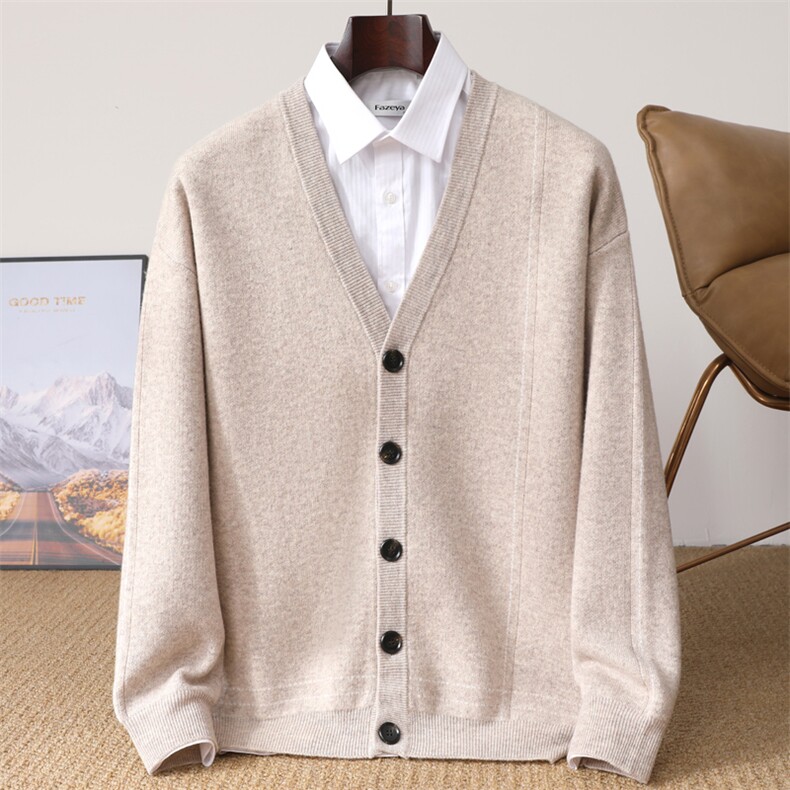 秋季新款加厚针织v领提花开衫时尚休闲百搭，男装针织衫/毛衣，冬季工坊