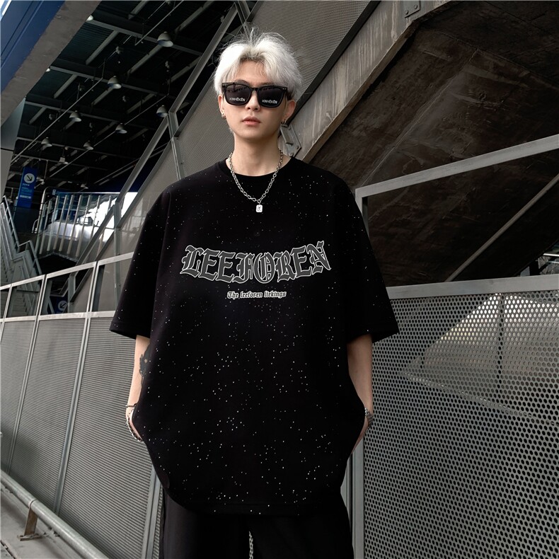 复古潮流美式满天星反光短袖T恤男女同款休闲百搭圆领上衣特p28,男装T恤,电商C307A