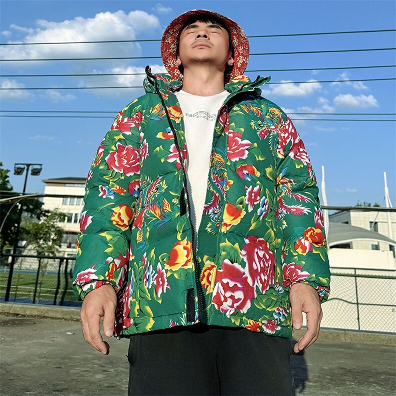 MY206绿色连帽加厚保暖防寒棉衣外套棉袄棉服东北大花男女团队潮,男装棉衣,星座115A(原星座507）