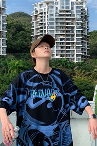 抖音得物供货 40支双纱精梳印花半袖宽松短袖T恤男女 T7189-P45图片