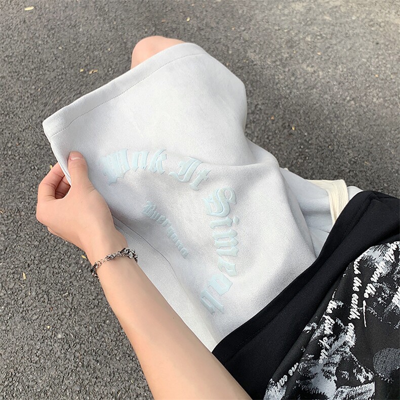 抖音品质夏麂皮绒字母发泡短裤休闲五分裤313A-1-NK113-P45控58,男装休闲裤,星座808A-1