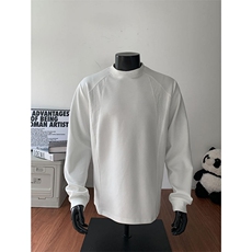 抖音得物高品质美式高街重磅曼巴棉cleanfit螺纹拼接卫衣长袖T恤，男装T恤，电商A486-1