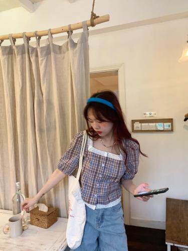 现货夏季新款复古格子上衣，女装，dznkb