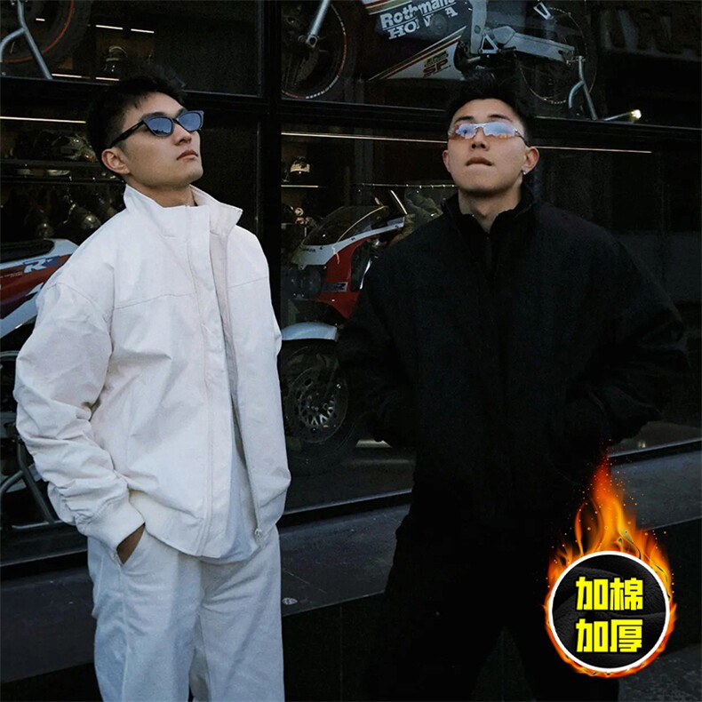 现货秋冬季美拉德立领飞行立领夹克boxy廓形棉衣高街加厚加棉外套，男装夹克，电商A486