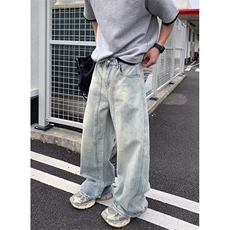 复古水洗解构弯刀牛仔裤男女宽松阔腿廓形香蕉拖地裤NZ129，男装牛仔裤，星座1116A（原606A-3）