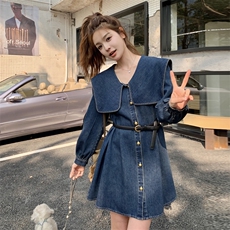 学院风牛仔连衣裙女春夏秋2025新款超火好看高级甜美风娃娃领短裙，女装套装/套裙，2C279