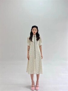 蕾丝泡泡袖连衣裙图片