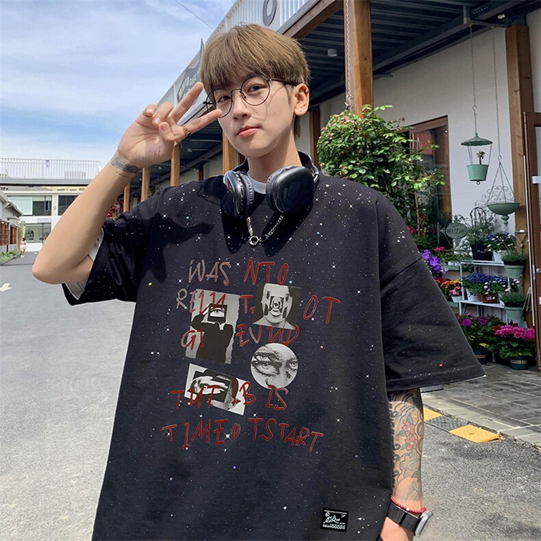 量大优供抖音视频支持得物配合二开美式满天星亮片短袖T恤MTX205,男装T恤,电商A486