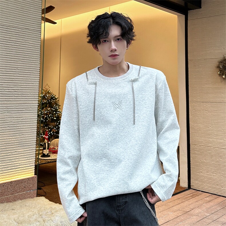 链条项链款男大时尚卫衣秋冬打底设计高街痞帅潮男打底衫长袖P55,男装T恤,电商B319