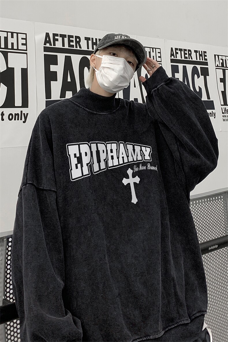 水洗做旧加绒加厚卫衣男2026冬高领十字架打底衫XZ514-2-X55-P78,男装T恤,星座514-2(原B239)