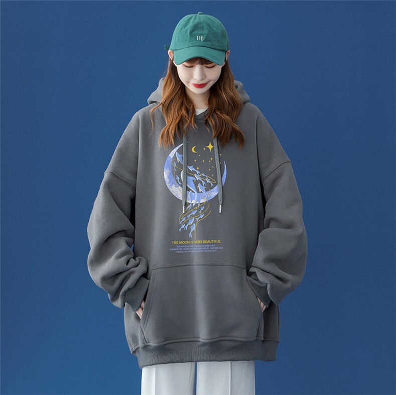 ！2024春季新品慵懒简约甜美印花宽松连帽卫衣W288P35控48,男装卫衣,A247A