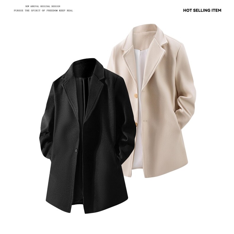N9109/P90秋冬新款呢料毛呢西服男宽松外套上衣潮流宽松呢大衣图片