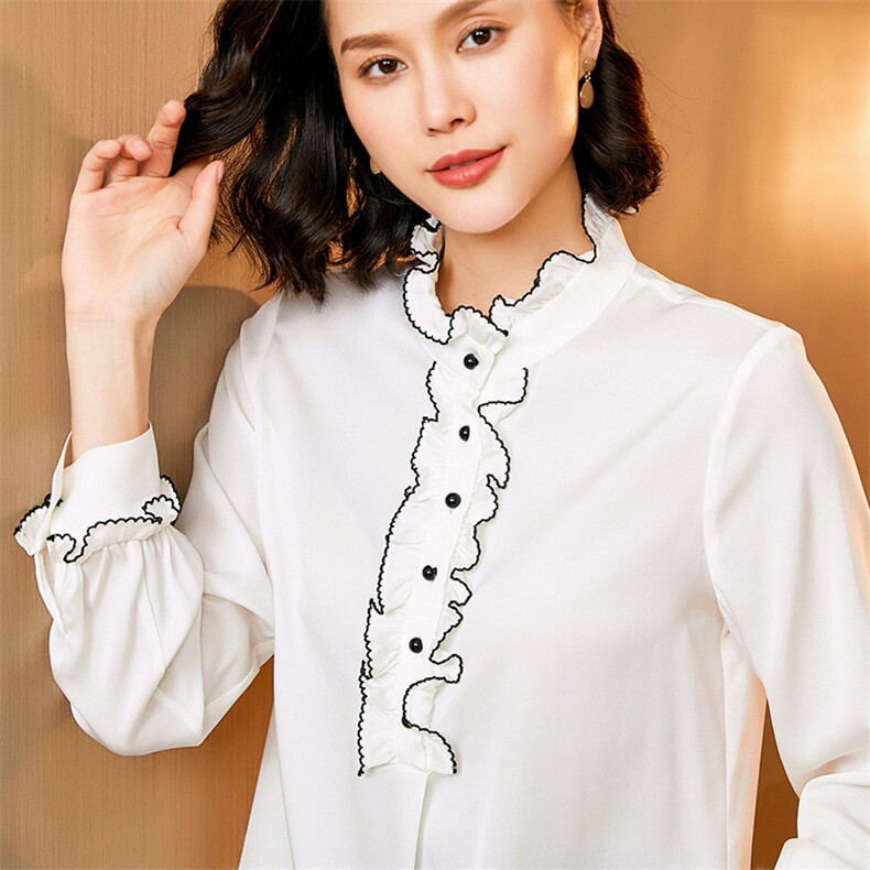 时尚都市优雅真丝衬衫木耳边设计展现女性魅力,女装衬衫,宋氏羊绒